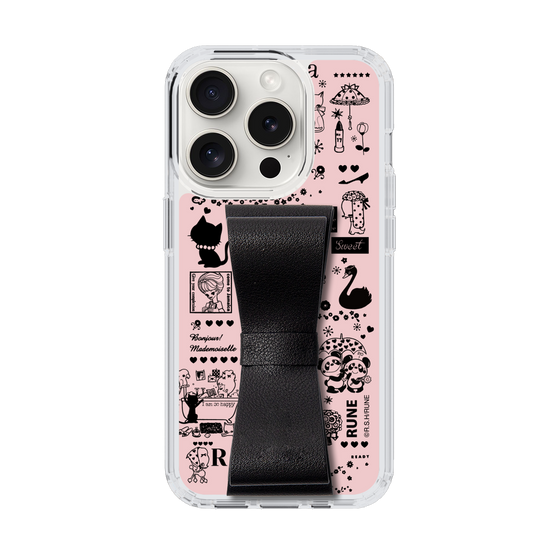 Slim Protection Case - STAND & RING RIBBON Black［ Rune Naito - RUNE Girl Retro & Modern - Pink ］