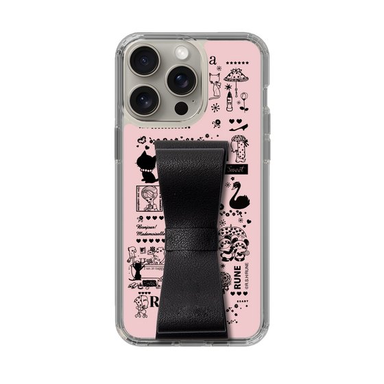 Slim Protection Case - STAND & RING RIBBON Black［ Rune Naito - RUNE Girl Retro & Modern - Pink ］