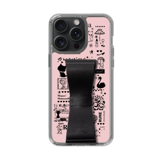 Slim Protection Case - STAND & RING RIBBON Black［ Rune Naito - RUNE Girl Retro & Modern - Pink ］