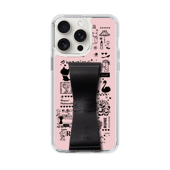Slim Protection Case - STAND & RING RIBBON Black［ Rune Naito - RUNE Girl Retro & Modern - Pink ］