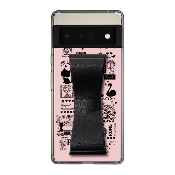 Slim Protection Case - STAND & RING RIBBON Black［ Rune Naito - RUNE Girl Retro & Modern - Pink ］