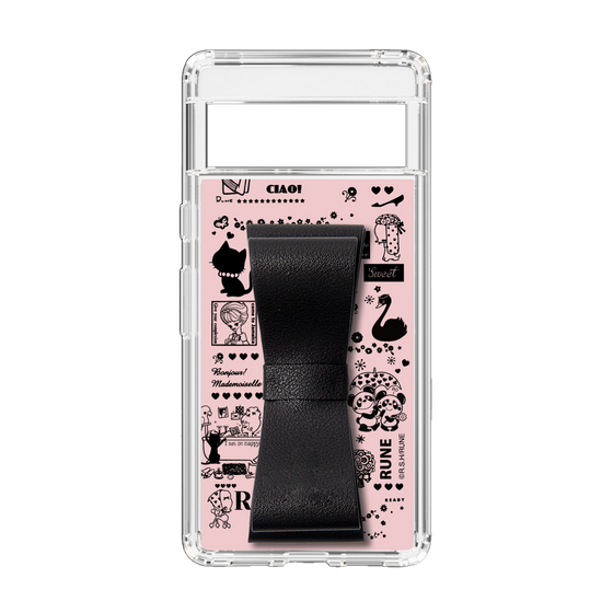 Slim Protection Case - STAND & RING RIBBON Black［ Rune Naito - RUNE Girl Retro & Modern - Pink ］
