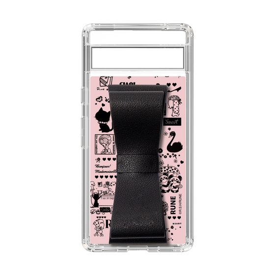 Slim Protection Case - STAND & RING RIBBON Black［ Rune Naito - RUNE Girl Retro & Modern - Pink ］