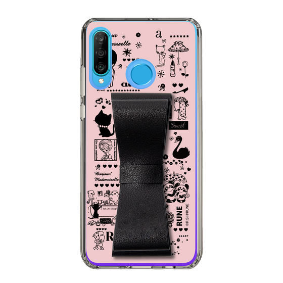Slim Protection Case - STAND & RING RIBBON Black［ Rune Naito - RUNE Girl Retro & Modern - Pink ］
