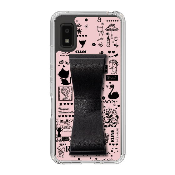 Slim Protection Case - STAND & RING RIBBON Black［ Rune Naito - RUNE Girl Retro & Modern - Pink ］