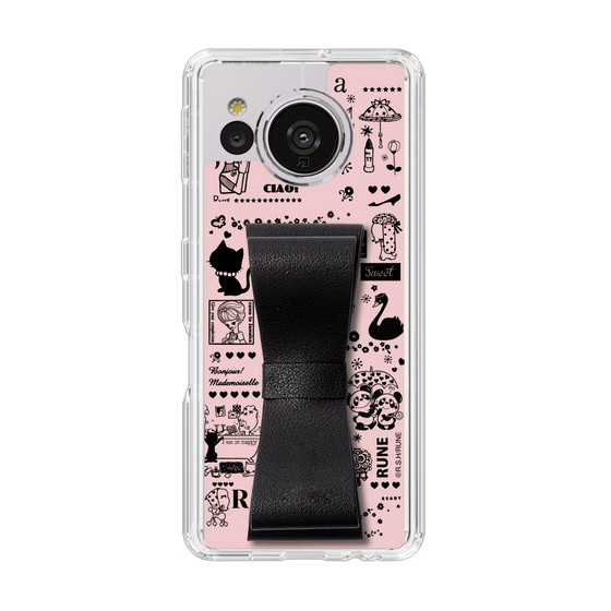 Slim Protection Case - STAND & RING RIBBON Black［ Rune Naito - RUNE Girl Retro & Modern - Pink ］