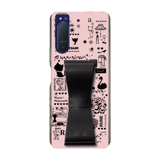 Slim Protection Case - STAND & RING RIBBON Black［ Rune Naito - RUNE Girl Retro & Modern - Pink ］