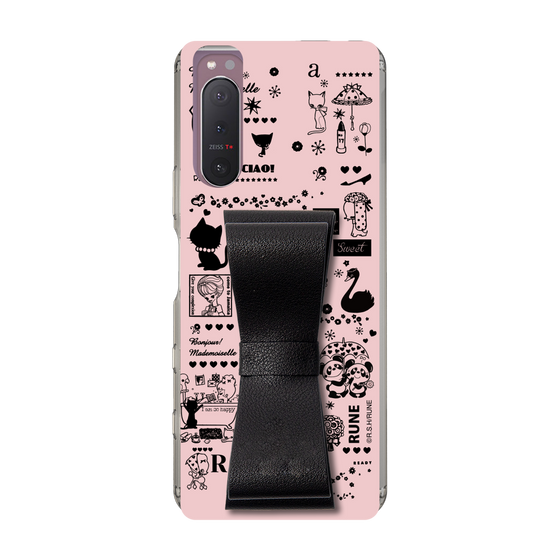 Slim Protection Case - STAND & RING RIBBON Black［ Rune Naito - RUNE Girl Retro & Modern - Pink ］