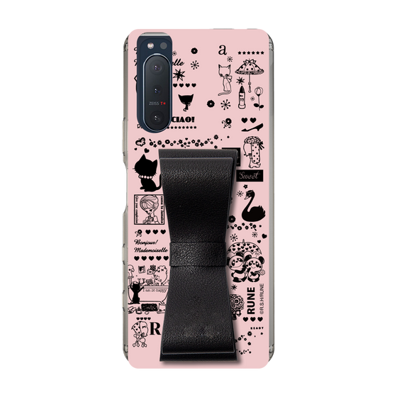 Slim Protection Case - STAND & RING RIBBON Black［ Rune Naito - RUNE Girl Retro & Modern - Pink ］