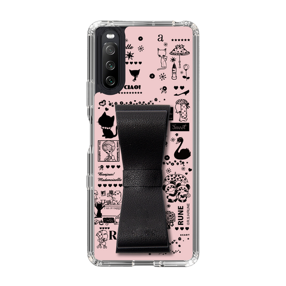 Slim Protection Case - STAND & RING RIBBON Black［ Rune Naito - RUNE Girl Retro & Modern - Pink ］