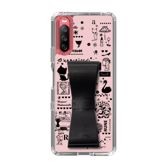 Slim Protection Case - STAND & RING RIBBON Black［ Rune Naito - RUNE Girl Retro & Modern - Pink ］