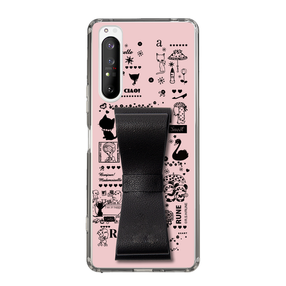 Slim Protection Case - STAND & RING RIBBON Black［ Rune Naito - RUNE Girl Retro & Modern - Pink ］