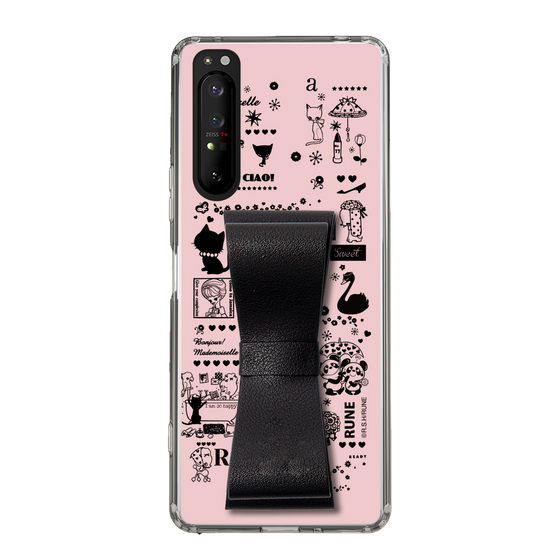Slim Protection Case - STAND & RING RIBBON Black［ Rune Naito - RUNE Girl Retro & Modern - Pink ］