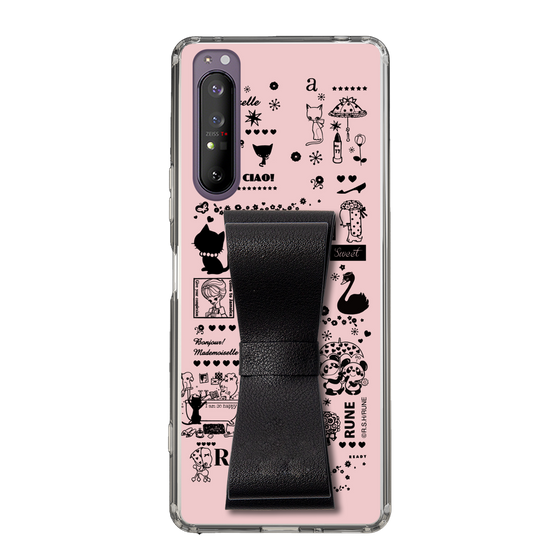 Slim Protection Case - STAND & RING RIBBON Black［ Rune Naito - RUNE Girl Retro & Modern - Pink ］