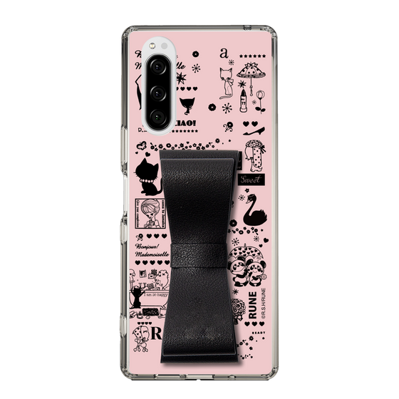 Slim Protection Case - STAND & RING RIBBON Black［ Rune Naito - RUNE Girl Retro & Modern - Pink ］