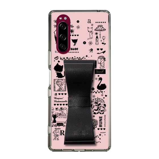 Slim Protection Case - STAND & RING RIBBON Black［ Rune Naito - RUNE Girl Retro & Modern - Pink ］