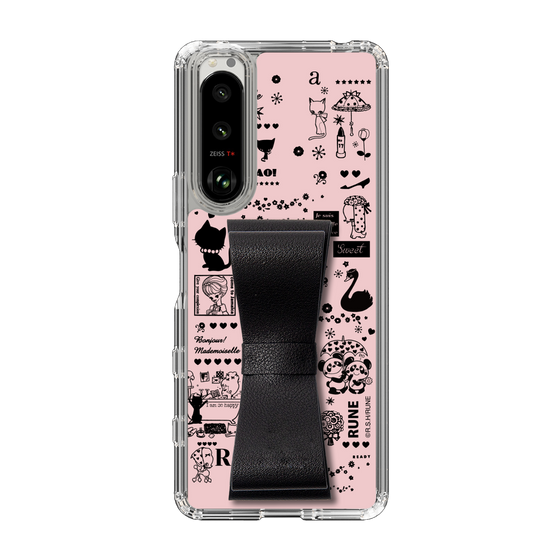 Slim Protection Case - STAND & RING RIBBON Black［ Rune Naito - RUNE Girl Retro & Modern - Pink ］