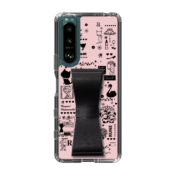 Slim Protection Case - STAND & RING RIBBON Black［ Rune Naito - RUNE Girl Retro & Modern - Pink ］