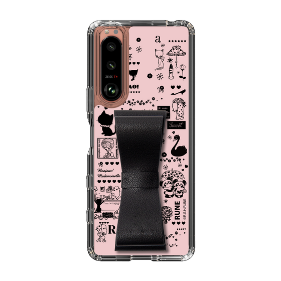 Slim Protection Case - STAND & RING RIBBON Black［ Rune Naito - RUNE Girl Retro & Modern - Pink ］