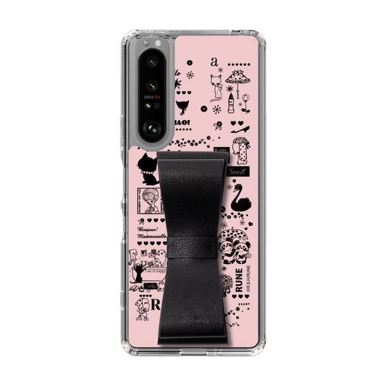 Slim Protection Case - STAND & RING RIBBON Black［ Rune Naito - RUNE Girl Retro & Modern - Pink ］