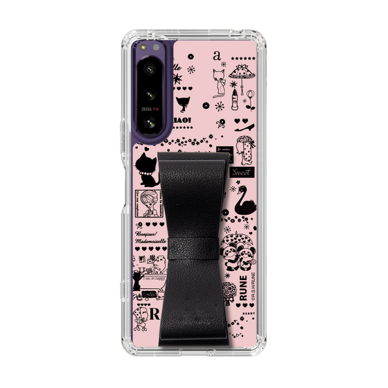 Slim Protection Case - STAND & RING RIBBON Black［ Rune Naito - RUNE Girl Retro & Modern - Pink ］