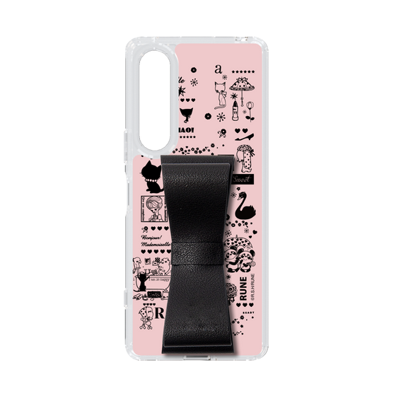 Slim Protection Case - STAND & RING RIBBON Black［ Rune Naito - RUNE Girl Retro & Modern - Pink ］