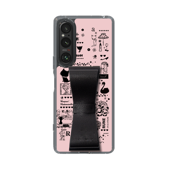 Slim Protection Case - STAND & RING RIBBON Black［ Rune Naito - RUNE Girl Retro & Modern - Pink ］