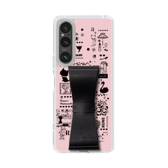 Slim Protection Case - STAND & RING RIBBON Black［ Rune Naito - RUNE Girl Retro & Modern - Pink ］