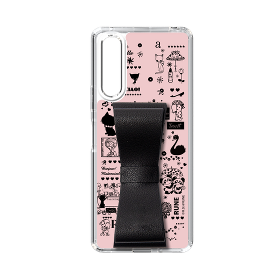 Slim Protection Case - STAND & RING RIBBON Black［ Rune Naito - RUNE Girl Retro & Modern - Pink ］