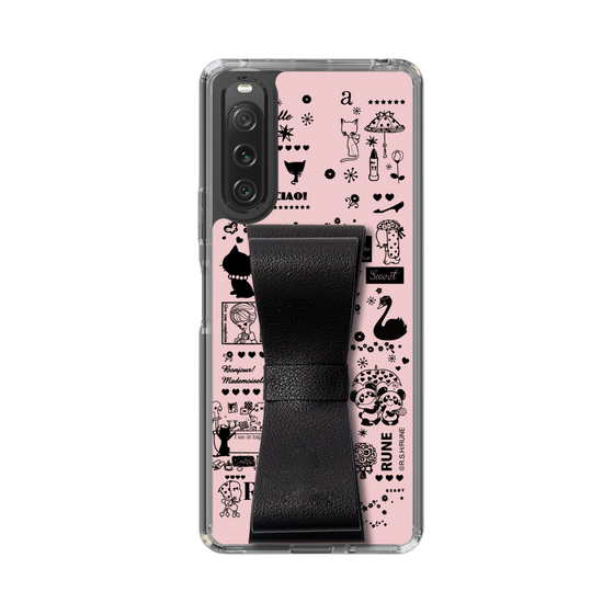 Slim Protection Case - STAND & RING RIBBON Black［ Rune Naito - RUNE Girl Retro & Modern - Pink ］