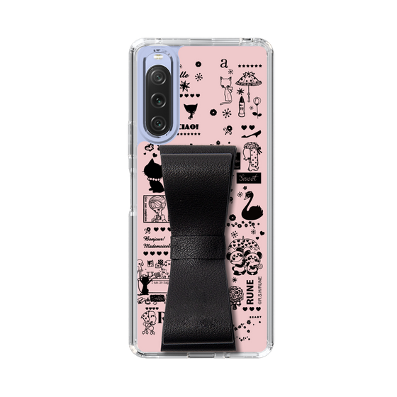 Slim Protection Case - STAND & RING RIBBON Black［ Rune Naito - RUNE Girl Retro & Modern - Pink ］