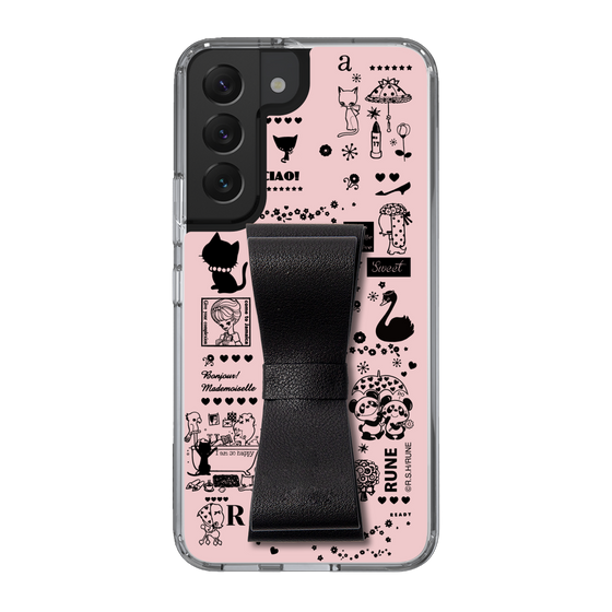Slim Protection Case - STAND & RING RIBBON Black［ Rune Naito - RUNE Girl Retro & Modern - Pink ］