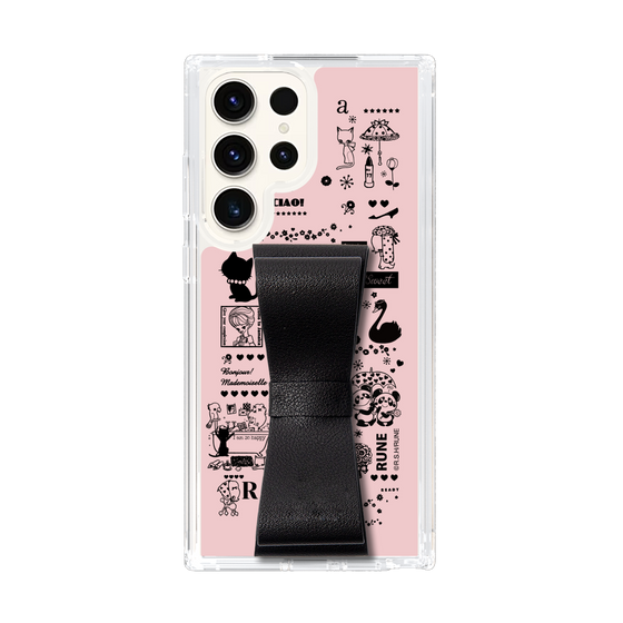 Slim Protection Case - STAND & RING RIBBON Black［ Rune Naito - RUNE Girl Retro & Modern - Pink ］