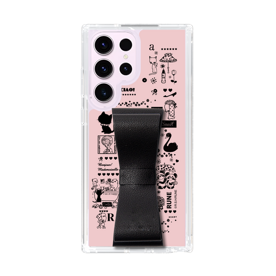 Slim Protection Case - STAND & RING RIBBON Black［ Rune Naito - RUNE Girl Retro & Modern - Pink ］