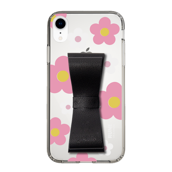 Slim Protection Case - STAND & RING RIBBON Black［ Rune Naito - RUNE Flower - Pink ］