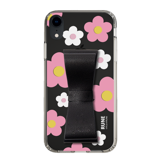 Slim Protection Case - STAND & RING RIBBON Black［ Rune Naito - RUNE Flower - Pink ］