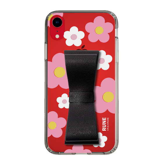 Slim Protection Case - STAND & RING RIBBON Black［ Rune Naito - RUNE Flower - Pink ］