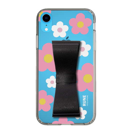 Slim Protection Case - STAND & RING RIBBON Black［ Rune Naito - RUNE Flower - Pink ］