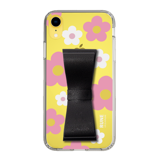 Slim Protection Case - STAND & RING RIBBON Black［ Rune Naito - RUNE Flower - Pink ］