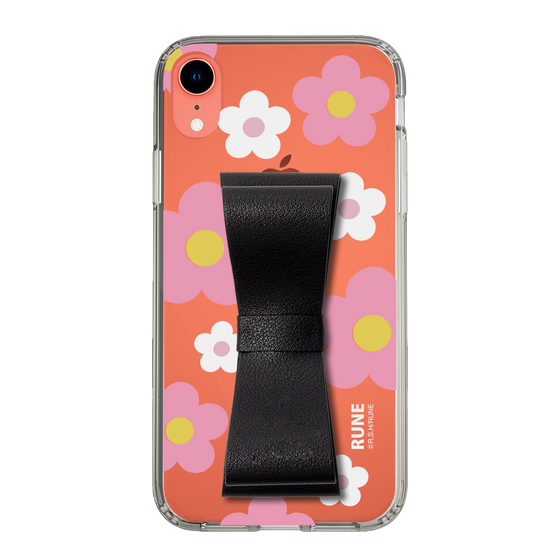Slim Protection Case - STAND & RING RIBBON Black［ Rune Naito - RUNE Flower - Pink ］