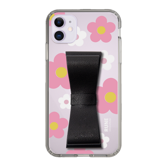Slim Protection Case - STAND & RING RIBBON Black［ Rune Naito - RUNE Flower - Pink ］