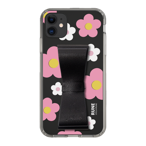 Slim Protection Case - STAND & RING RIBBON Black［ Rune Naito - RUNE Flower - Pink ］