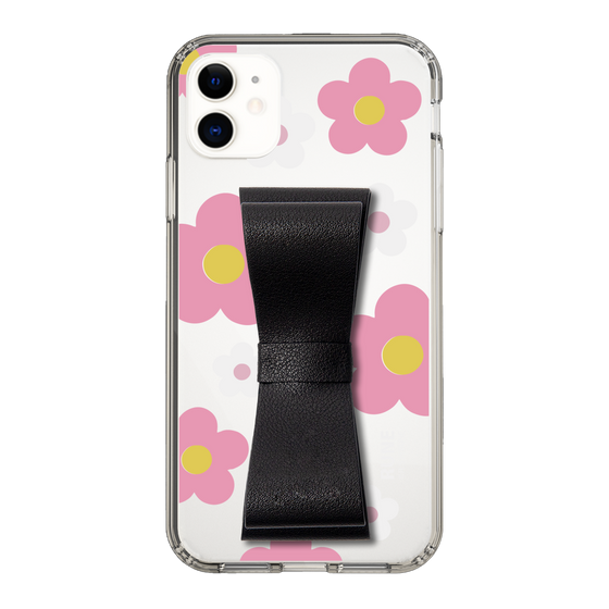 Slim Protection Case - STAND & RING RIBBON Black［ Rune Naito - RUNE Flower - Pink ］