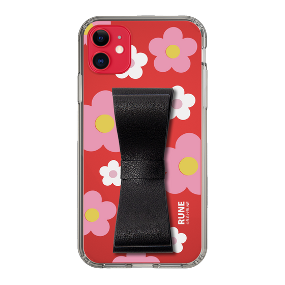 Slim Protection Case - STAND & RING RIBBON Black［ Rune Naito - RUNE Flower - Pink ］