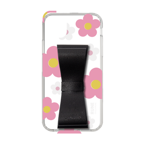 Slim Protection Case - STAND & RING RIBBON Black［ Rune Naito - RUNE Flower - Pink ］