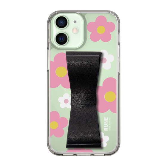 Slim Protection Case - STAND & RING RIBBON Black［ Rune Naito - RUNE Flower - Pink ］