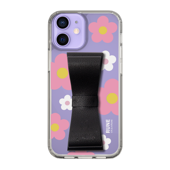 Slim Protection Case - STAND & RING RIBBON Black［ Rune Naito - RUNE Flower - Pink ］