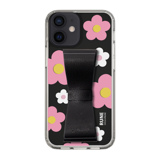 Slim Protection Case - STAND & RING RIBBON Black［ Rune Naito - RUNE Flower - Pink ］