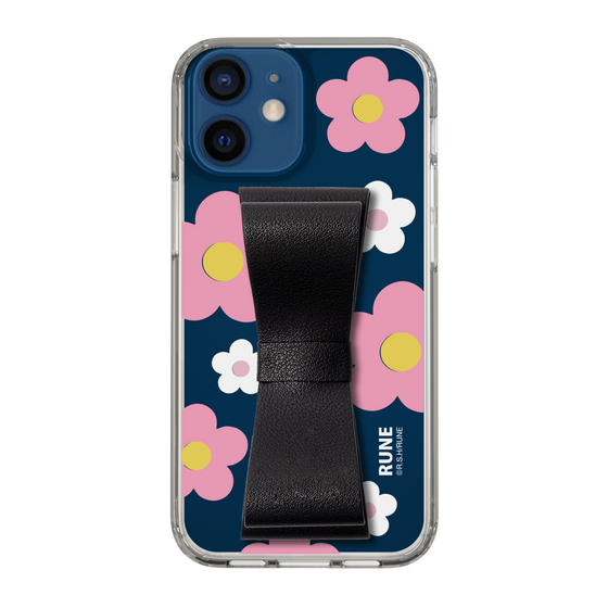 Slim Protection Case - STAND & RING RIBBON Black［ Rune Naito - RUNE Flower - Pink ］