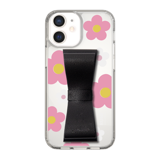 Slim Protection Case - STAND & RING RIBBON Black［ Rune Naito - RUNE Flower - Pink ］